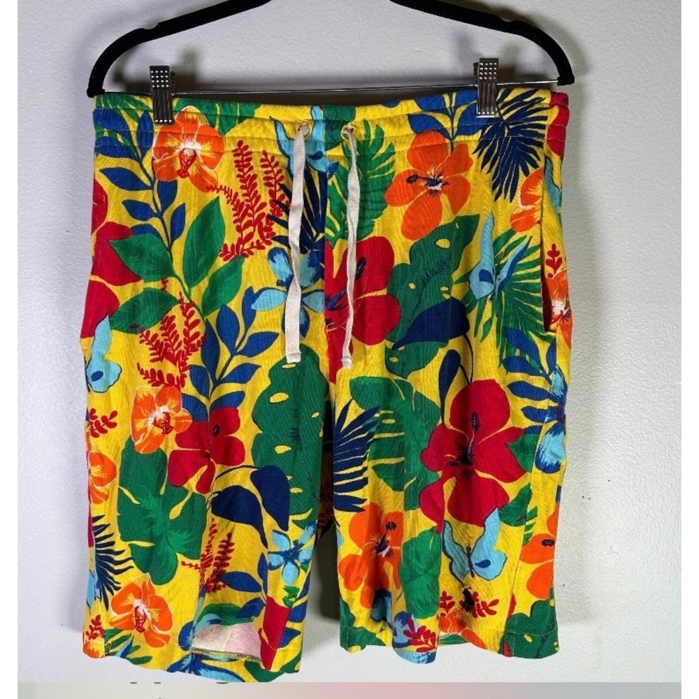 Polo Ralph Lauren Mens Yellow Tropical Floral Butterfly Knit Shorts Large